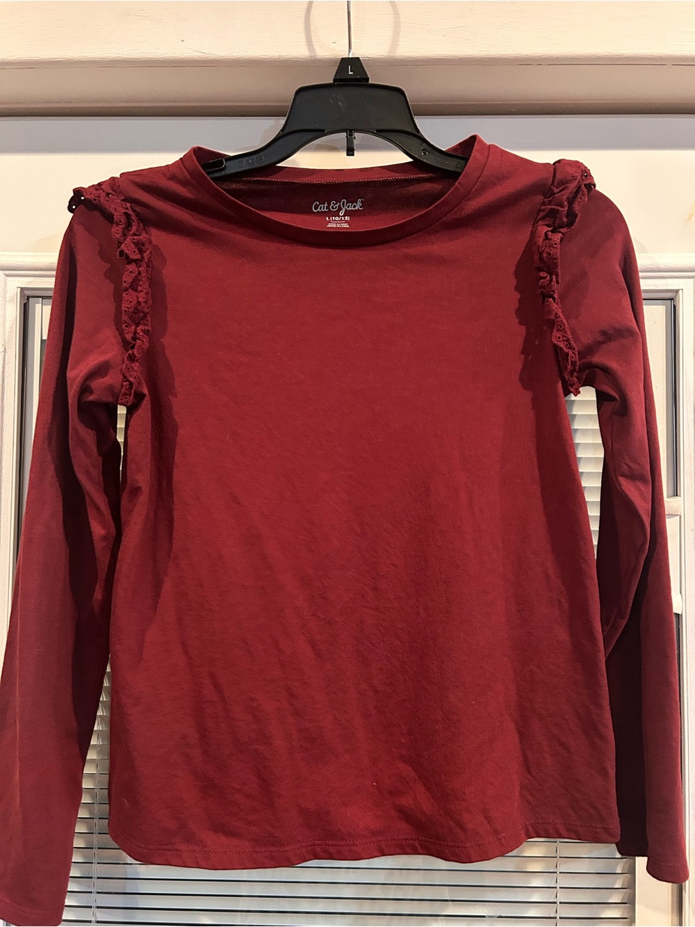 Cat & Jack Long-Sleeve Ruffle Shoulder Tee - Wine